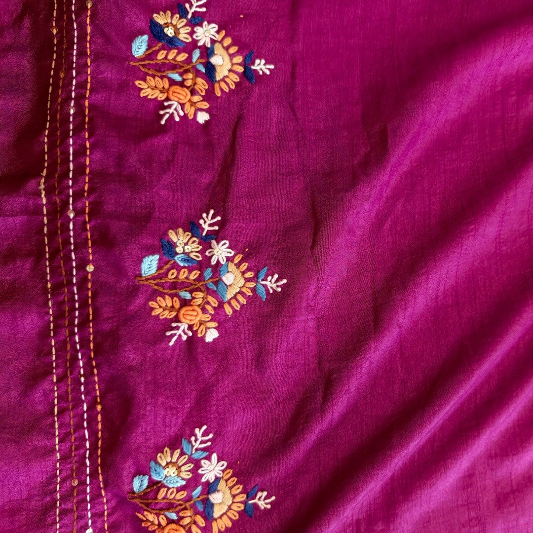 Magenta Floral Vine Embroidered Saree