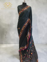 Bottle Green Blossom Embroidered Saree