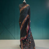 Bottle Green Blossom Embroidered Saree