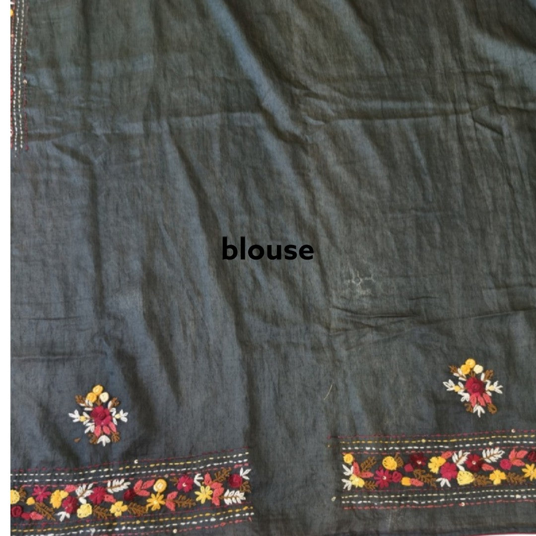 Bottle Green Blossom Embroidered Saree
