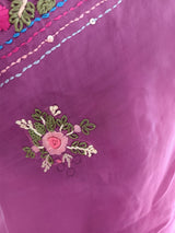 Mauve Garden Hand Embroidery Viscose Organza