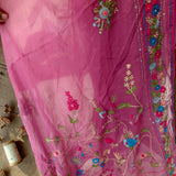 Mauve Garden Hand Embroidery Viscose Organza