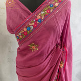 Mauve Garden Hand Embroidery Viscose Organza