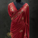 Crimson Blossom Embroidered Saree