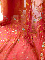Crimson Blossom Embroidered Saree