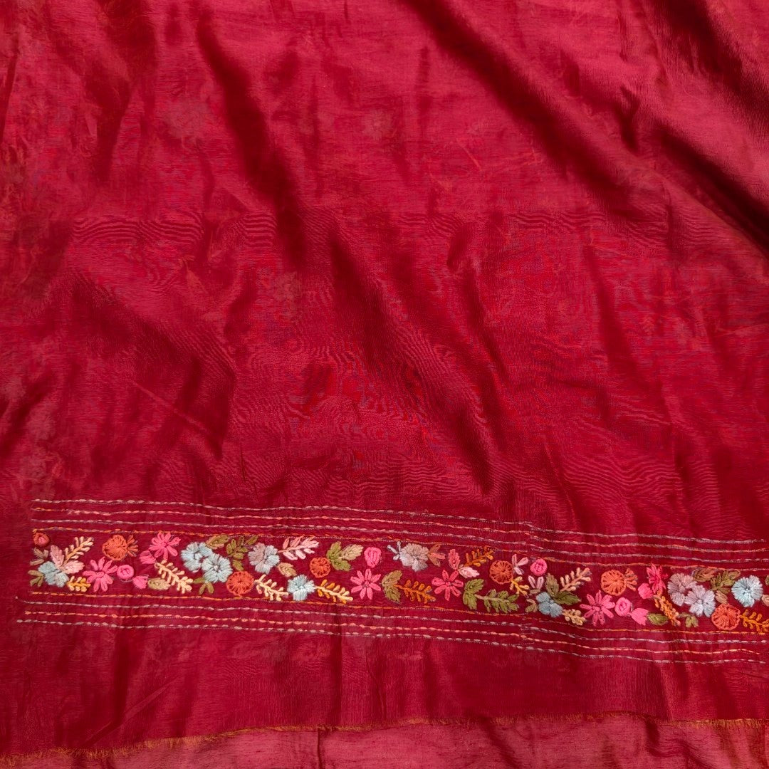 Crimson Blossom Embroidered Saree