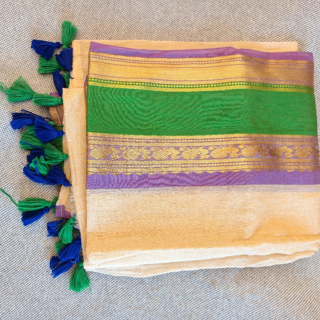 Lavender & Mayura Mul Saree