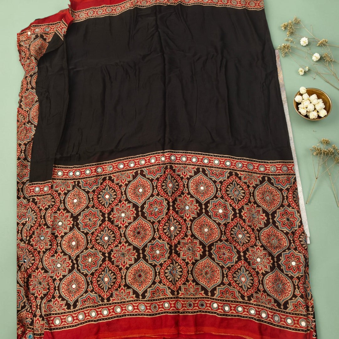 Noor-e-Ajrak — Pure Modal Ajrakh Mirror Saree