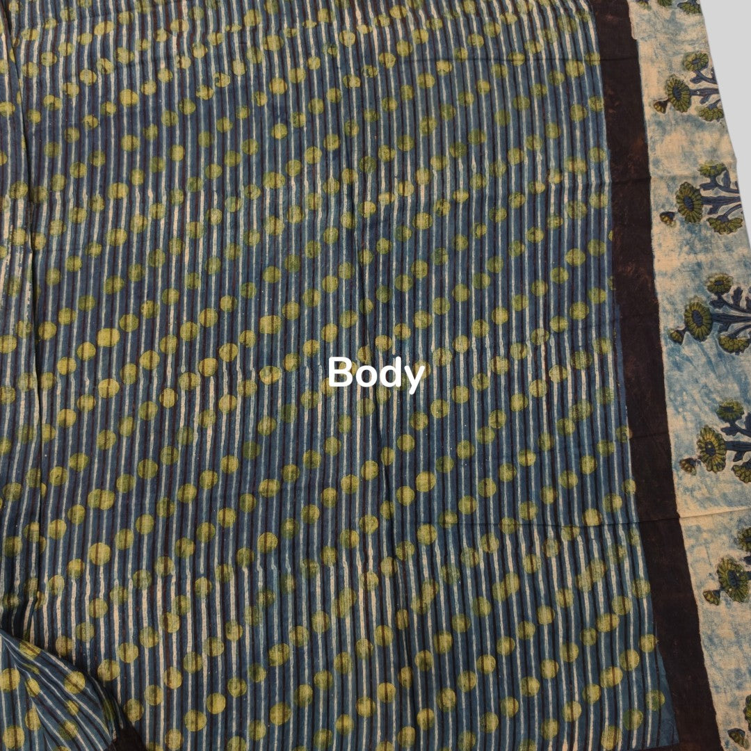 Earth & Indigo Hand Block Printed Mul Cotton Saree