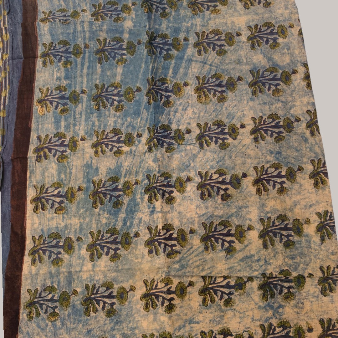 Earth & Indigo Hand Block Printed Mul Cotton Saree