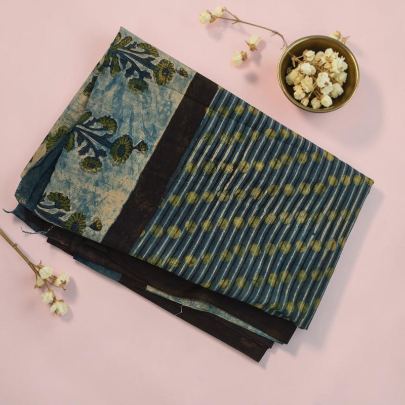 Earth & Indigo Hand Block Printed Mul Cotton Saree