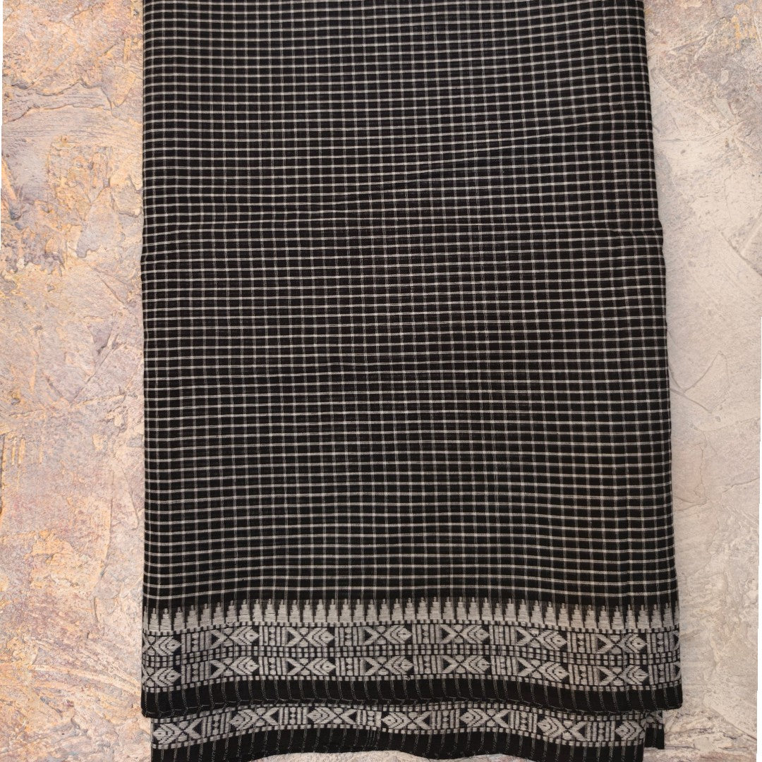 Noir Grid Handloom Cotton Saree
