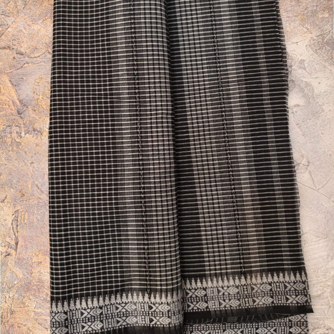 Noir Grid Handloom Cotton Saree