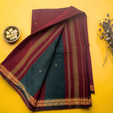 Maroon & Teal Handloom Cotton Saree