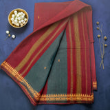Maroon & Teal Handloom Cotton Saree