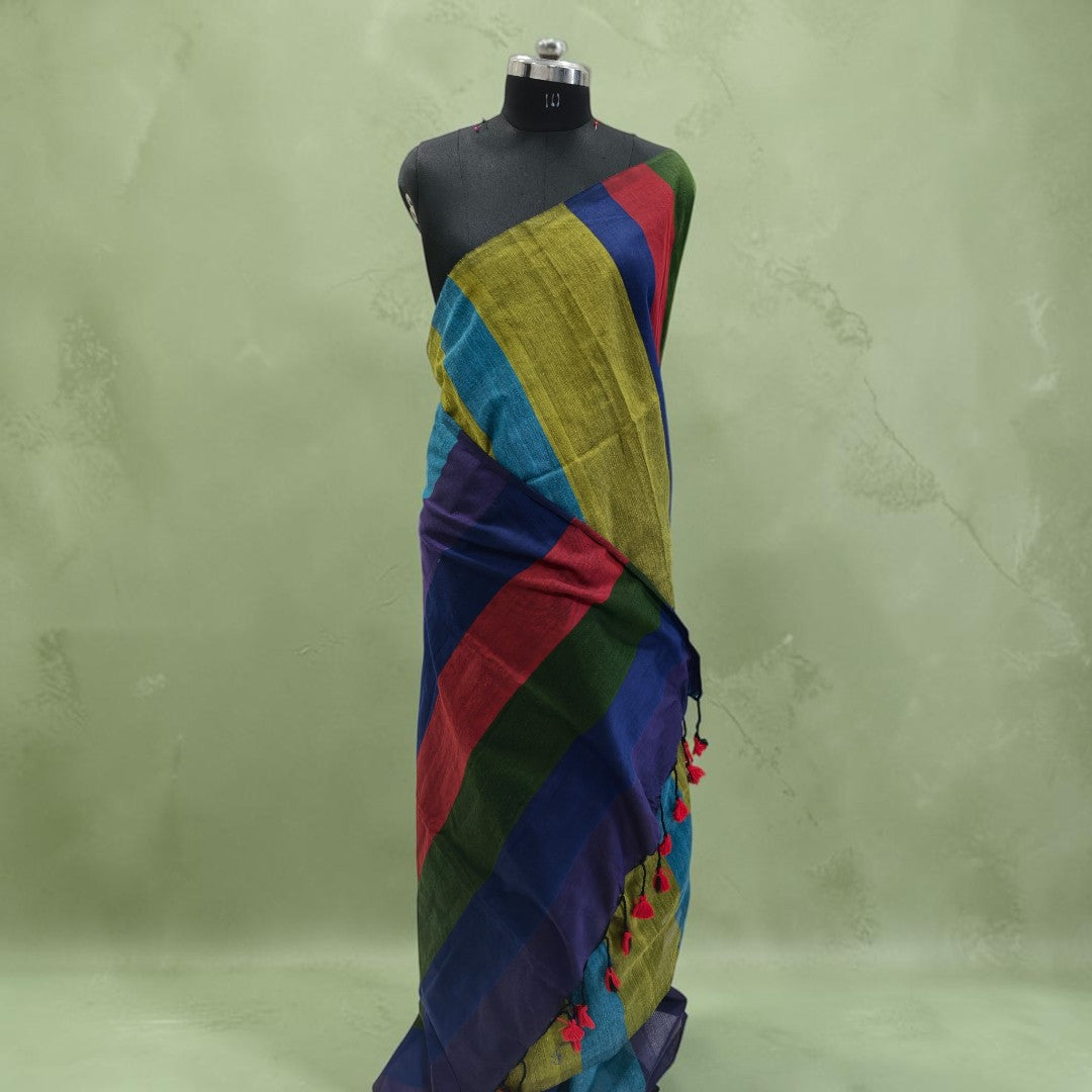 Multistripes Khadi Cotton Saree