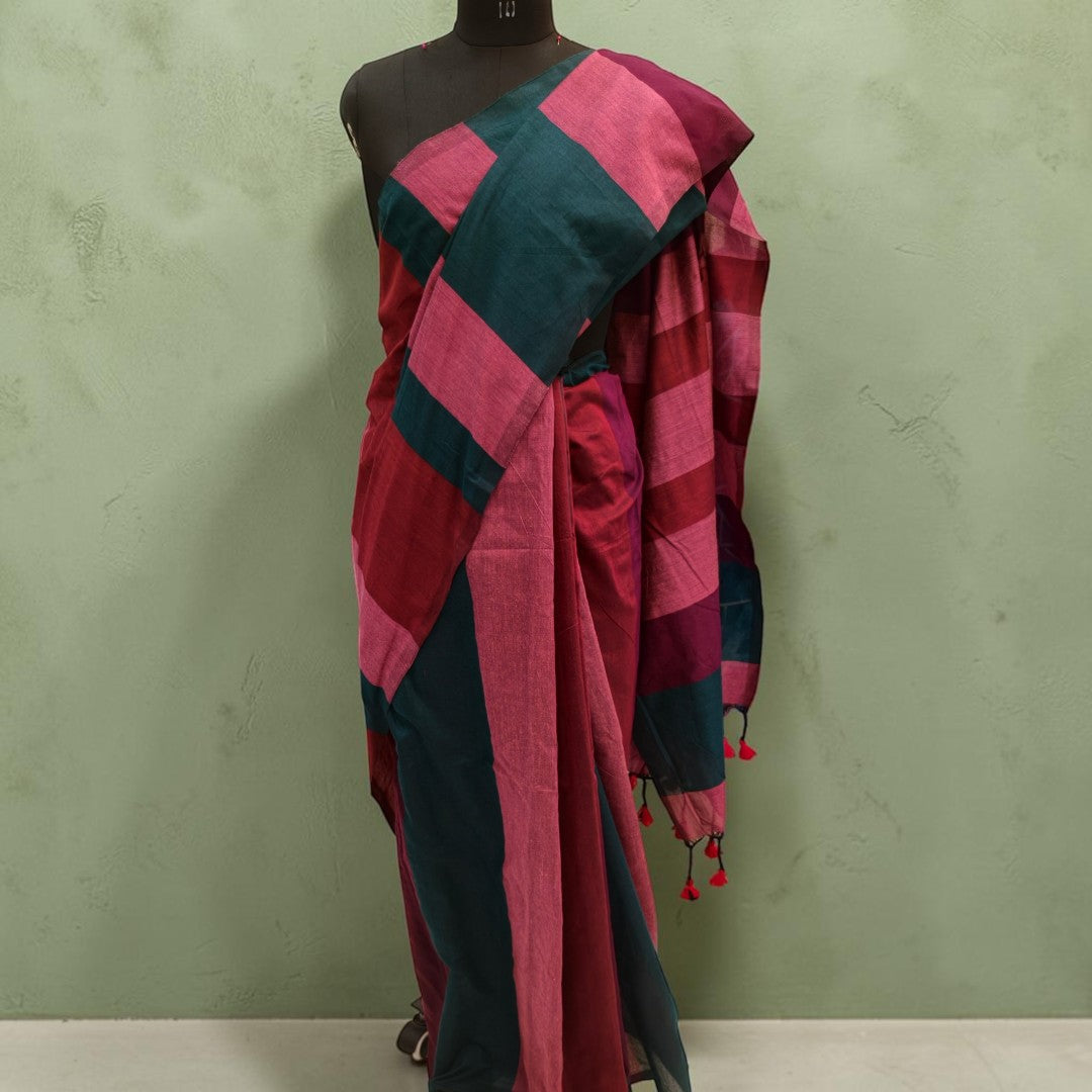 Multistripes Khadi Cotton Saree