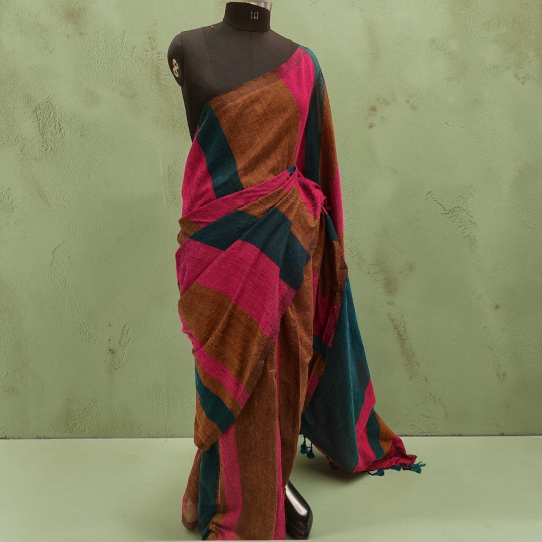 Multistripes Khadi Cotton Saree