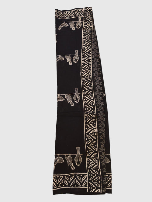 Black Bird Handblock Mul Cotton Saree