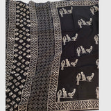 Black Bird Handblock Mul Cotton Saree