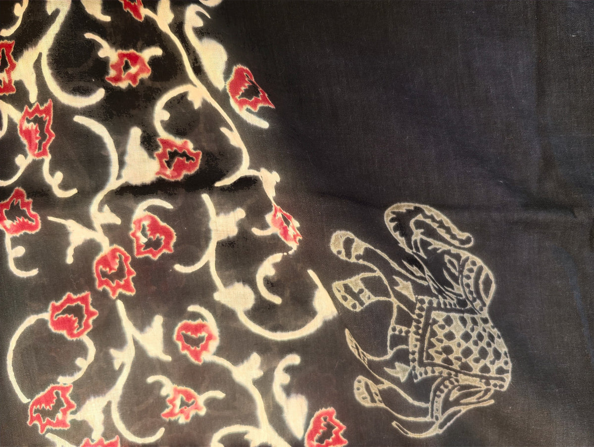 Elephant Motif Block Print Mul cotton Saree