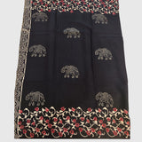 Elephant Motif Block Print Mul cotton Saree