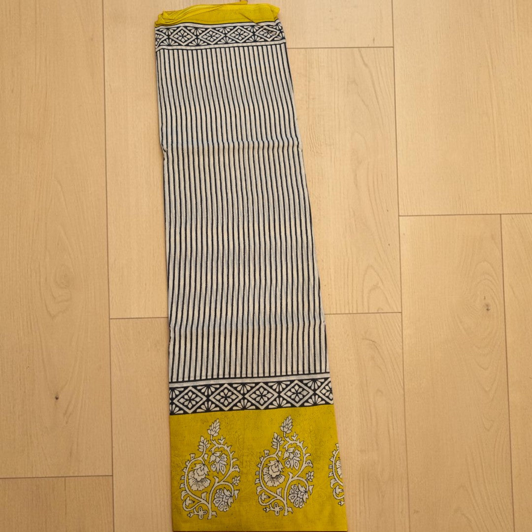 Mustard Paisley — Screen Printed Mul Cotton Saree