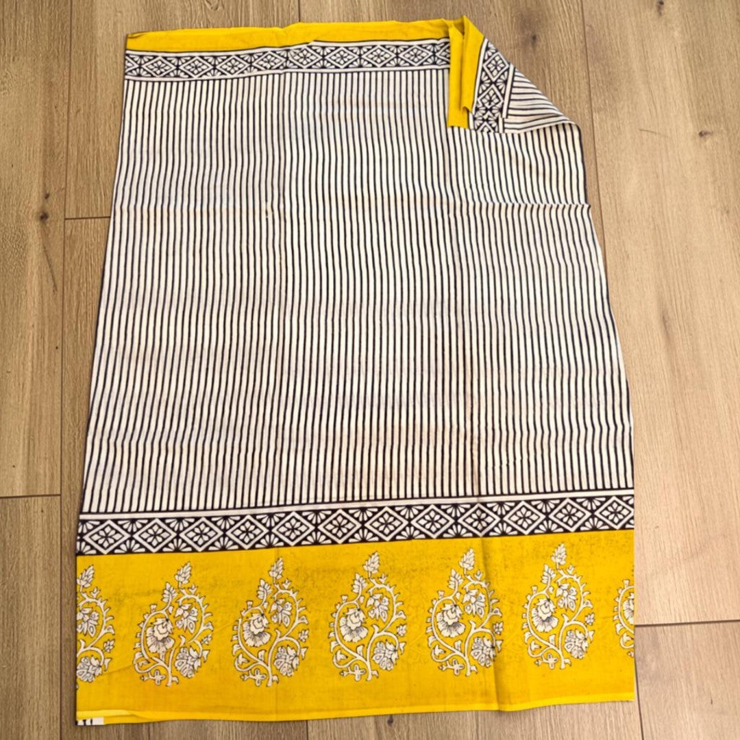 Mustard Paisley — Screen Printed Mul Cotton Saree