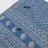 Denim Blue Hand Block Printed Mul Cotton Saree
