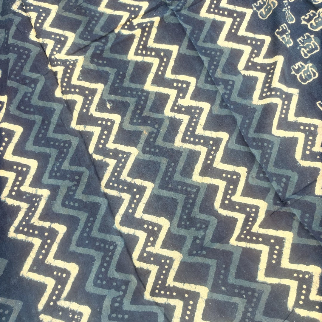 Indigo Elephant Block Print Mul Cotton Saree