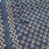 Indigo Elephant Block Print Mul Cotton Saree