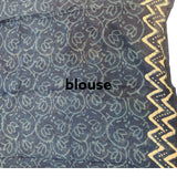 Indigo Elephant Block Print Mul Cotton Saree