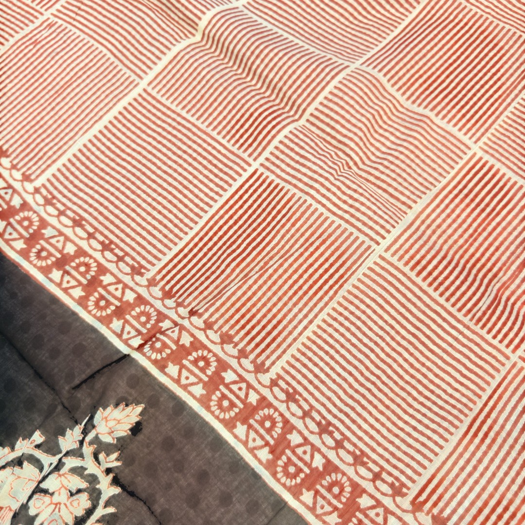 Floral Noir — Screen Printed Mul Cotton Saree