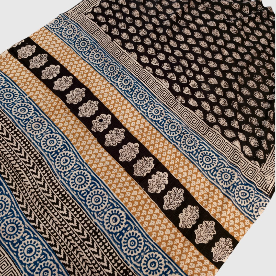 Black Paisley Block Printed Natural Dye Saree