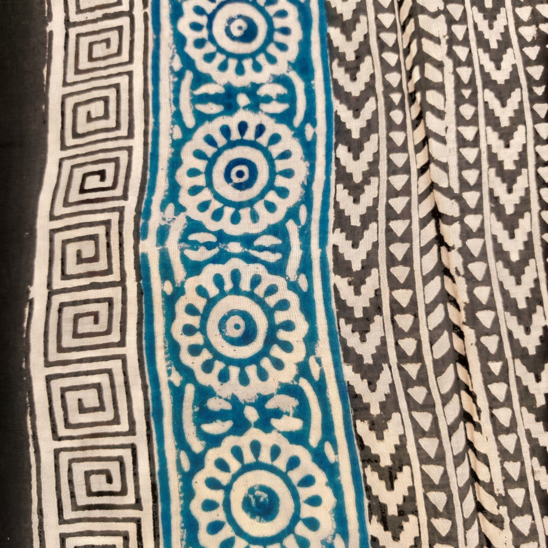 Black Paisley Block Printed Natural Dye Saree