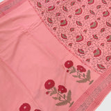 Pink floral  Hand Block Mul cotton Saree