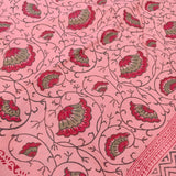 Pink floral  Hand Block Mul cotton Saree