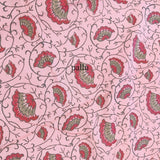 Pink floral  Hand Block Mul cotton Saree