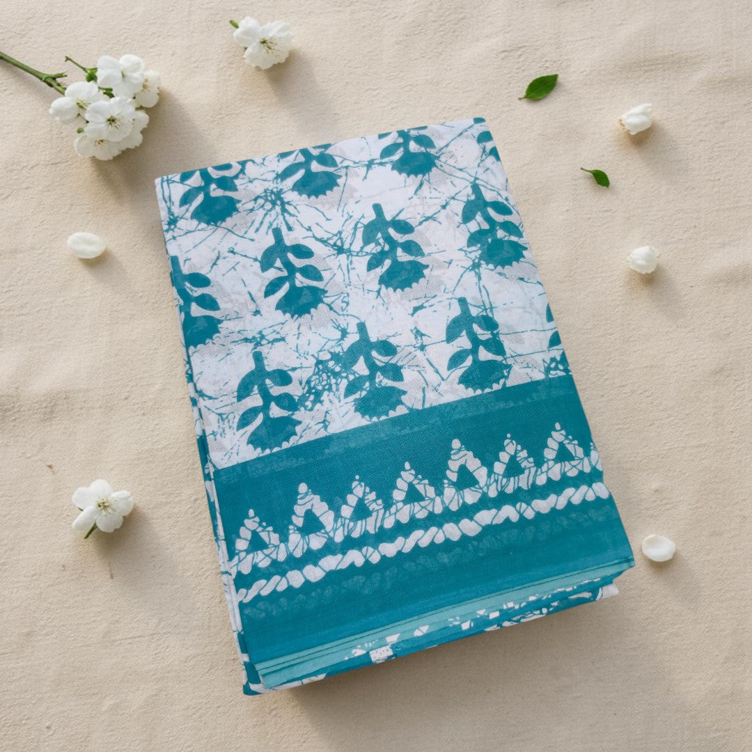 Aqua Floral Mul Cotton Saree