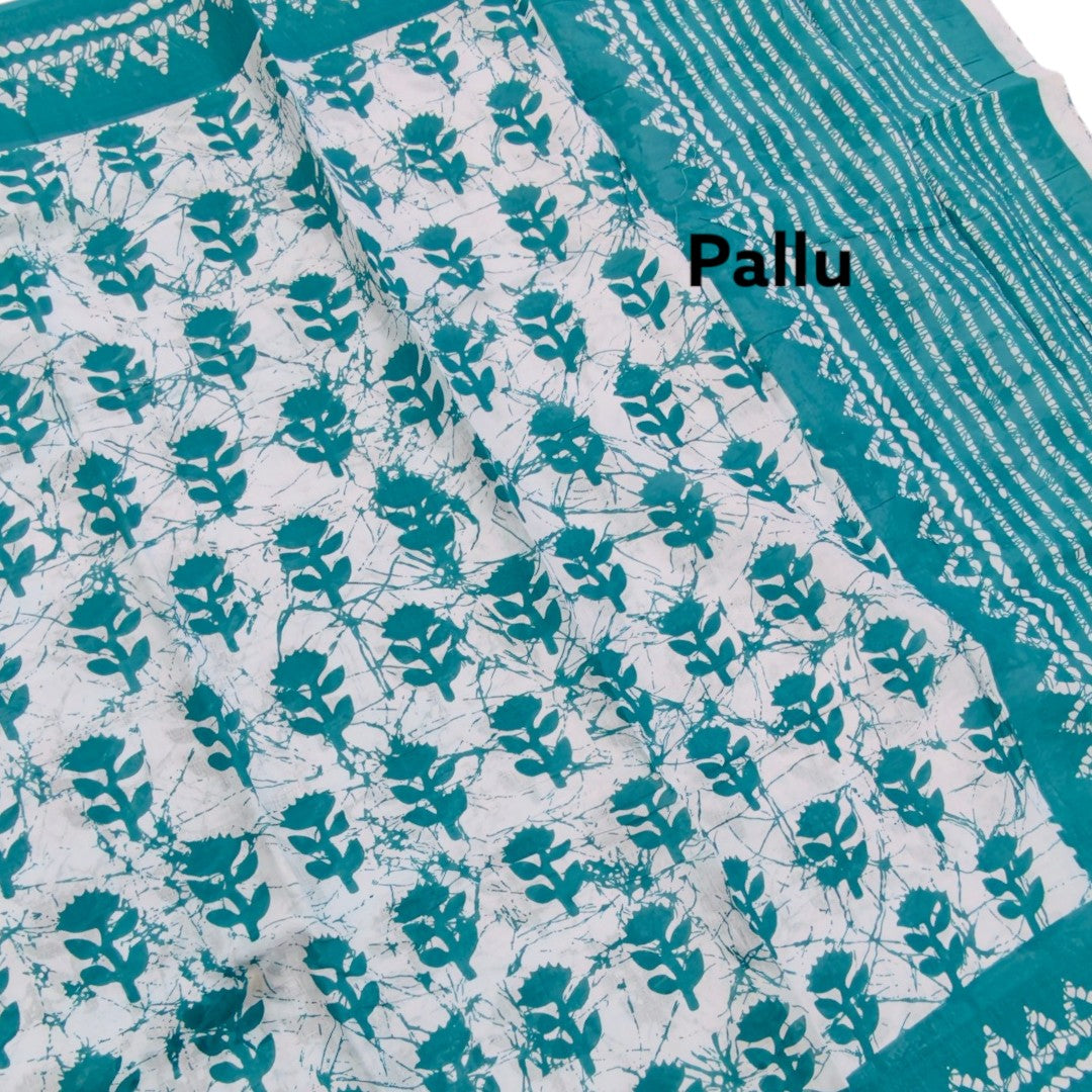 Aqua Floral Mul Cotton Saree
