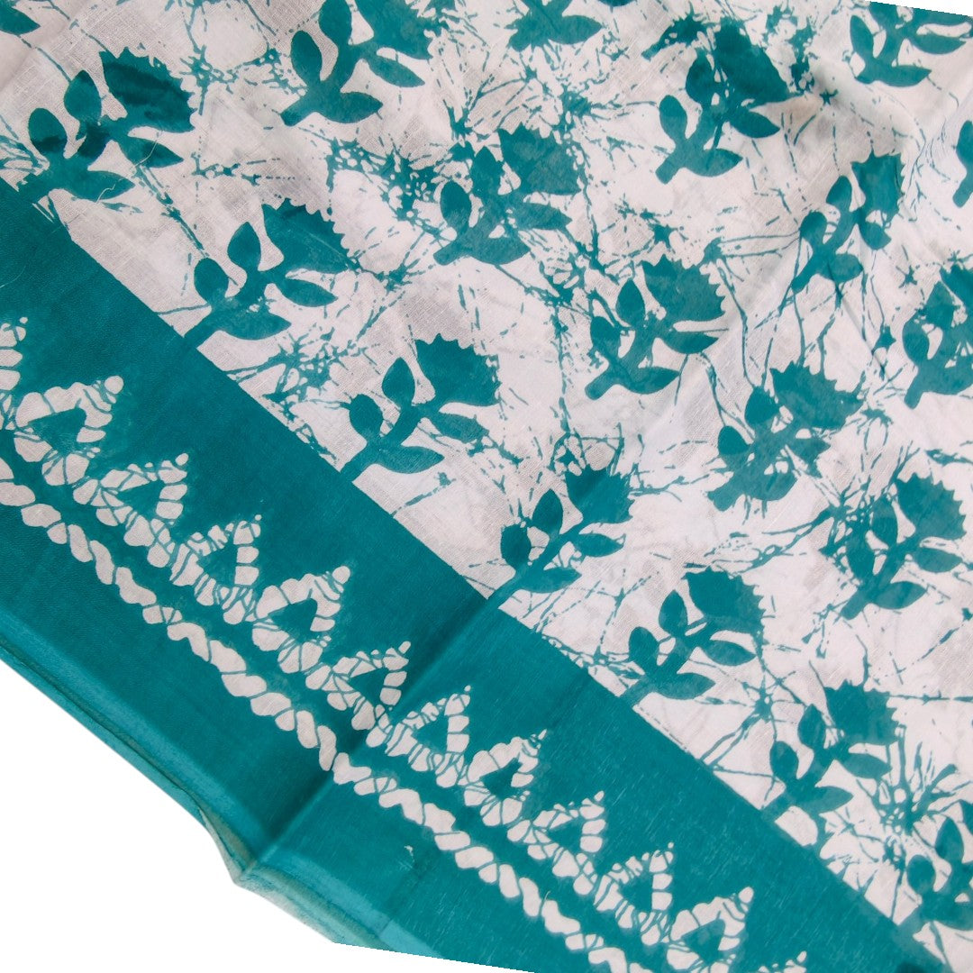 Aqua Floral Mul Cotton Saree