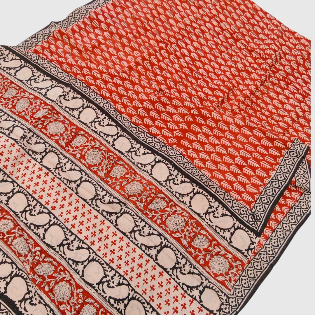 Red, Black & Ivory Floral Mul Cotton