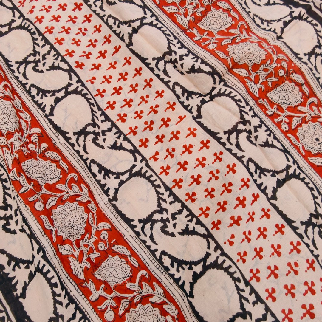 Red, Black & Ivory Floral Mul Cotton
