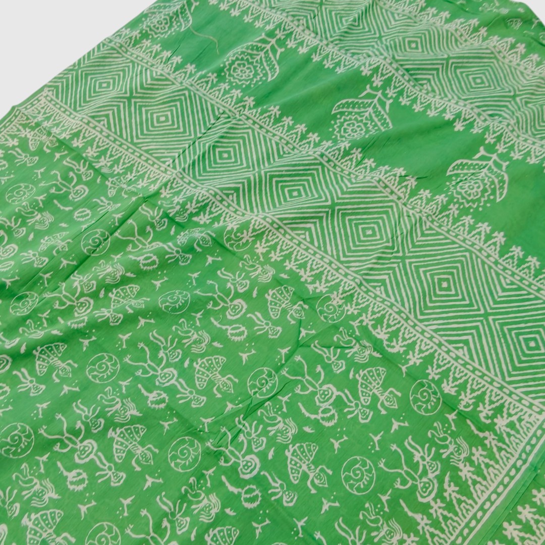 Green Folk Handblock Mul Cotton Saree