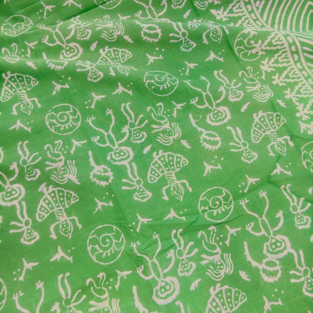 Green Folk Handblock Mul Cotton Saree