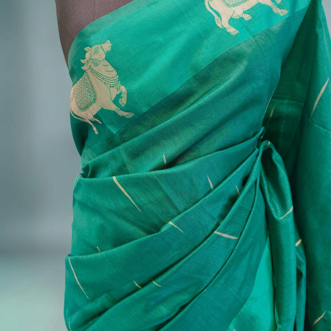 Peacock Teal Nandi Art Silk Saree