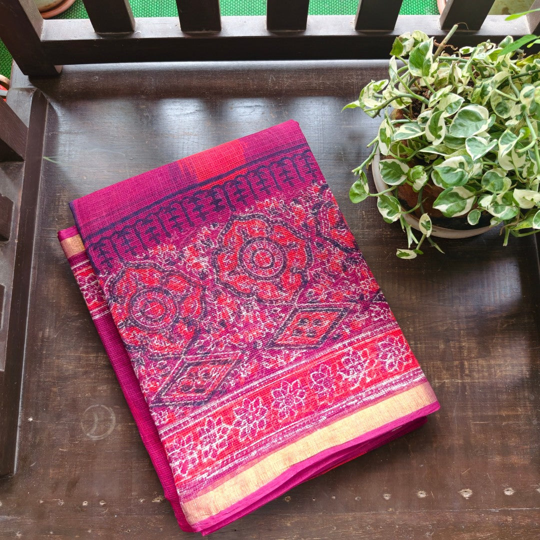 Crimson Ajrakh– Maroon Block Print Kota doria