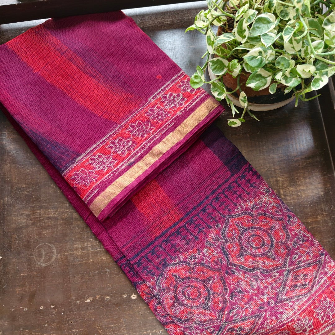 Crimson Ajrakh– Maroon Block Print Kota doria