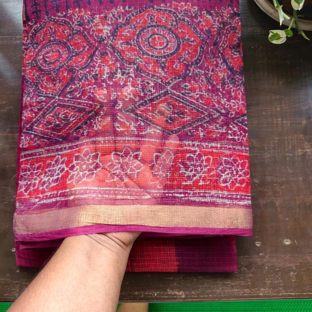 Crimson Ajrakh– Maroon Block Print Kota doria