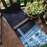 Indigo Blooms – Black Kota Doria with Bagru Prints